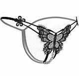 Трусики стрінги метелик мереживні з намистинами та доступом M/L чорні, фото 9