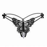 Трусики стрінги метелик мереживні з намистинами та доступом M/L чорні, фото 10