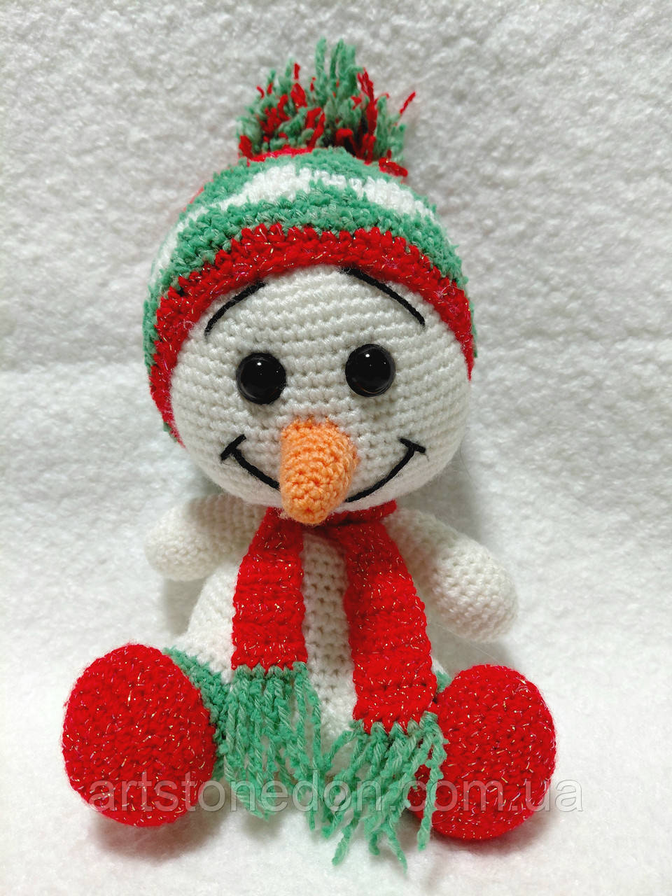 В’язана хендмейд іграшка «Сніговичок» – 30 см, фото 1
