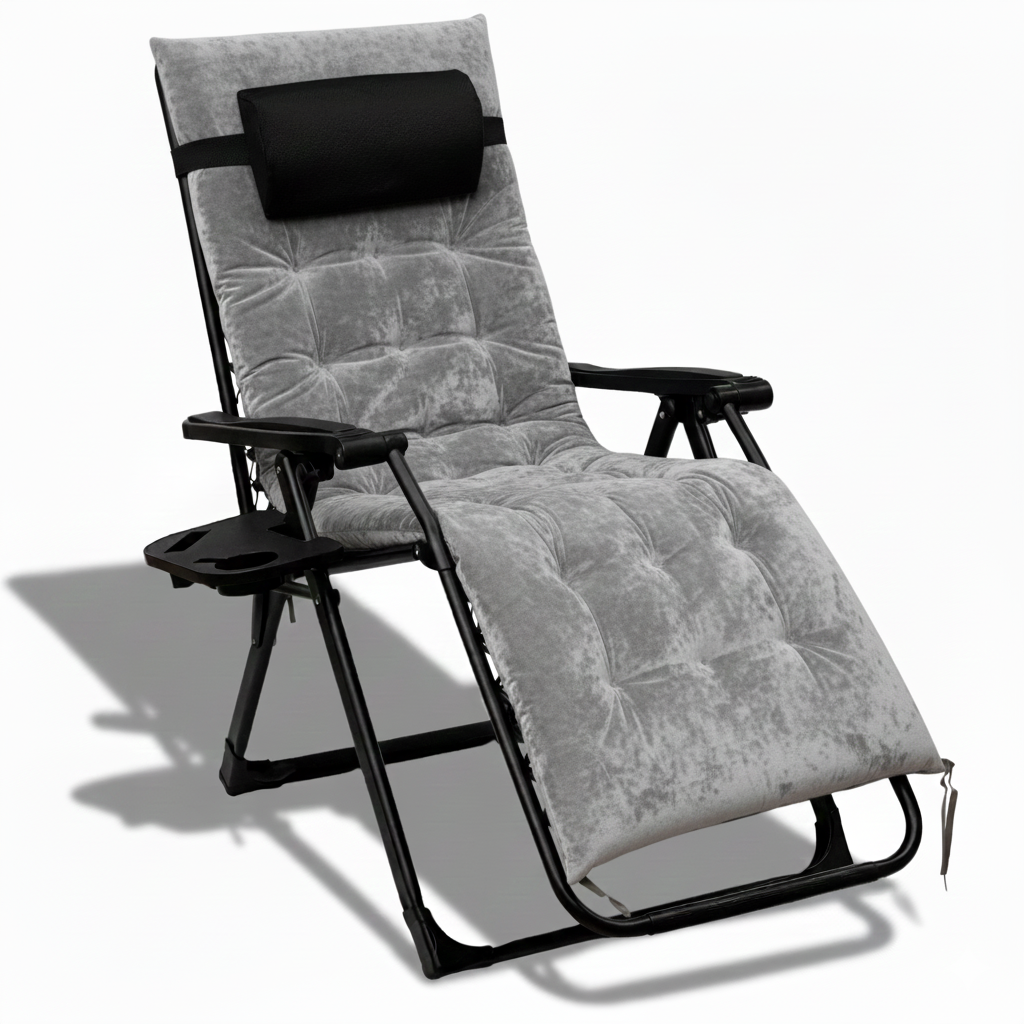 Крісло шезлонг розкладне Leobro Zero Gravity до 150 кг з велюровим матрацом, сірий, фото 1