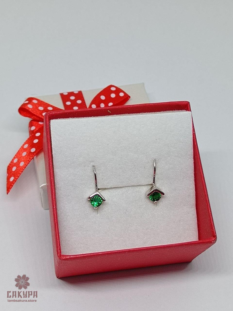 Срібні Сережки зі вставкою цирконій, фото 1