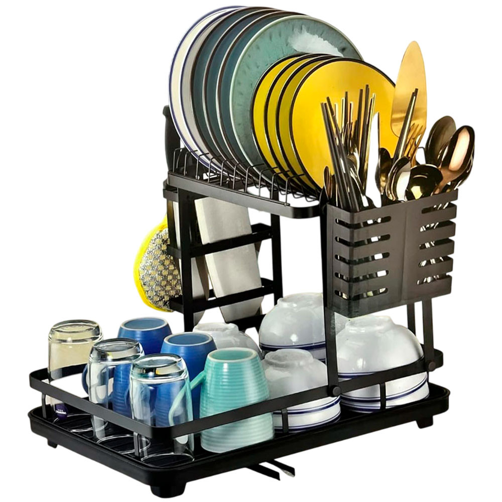 Двоярусна сушка для посуду 42х33х30 см з відливом / Настільна сушарка для посуду / Органайзер для посуду, фото 1
