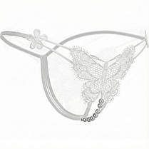 Трусики стрінги метелик мереживні з намистинами та доступом M/L білі, фото 5