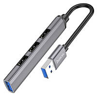 Хаб USB Hoco HB26 4 in 1 adapter(USB to USB3.0+USB2.0*3) Сiрий