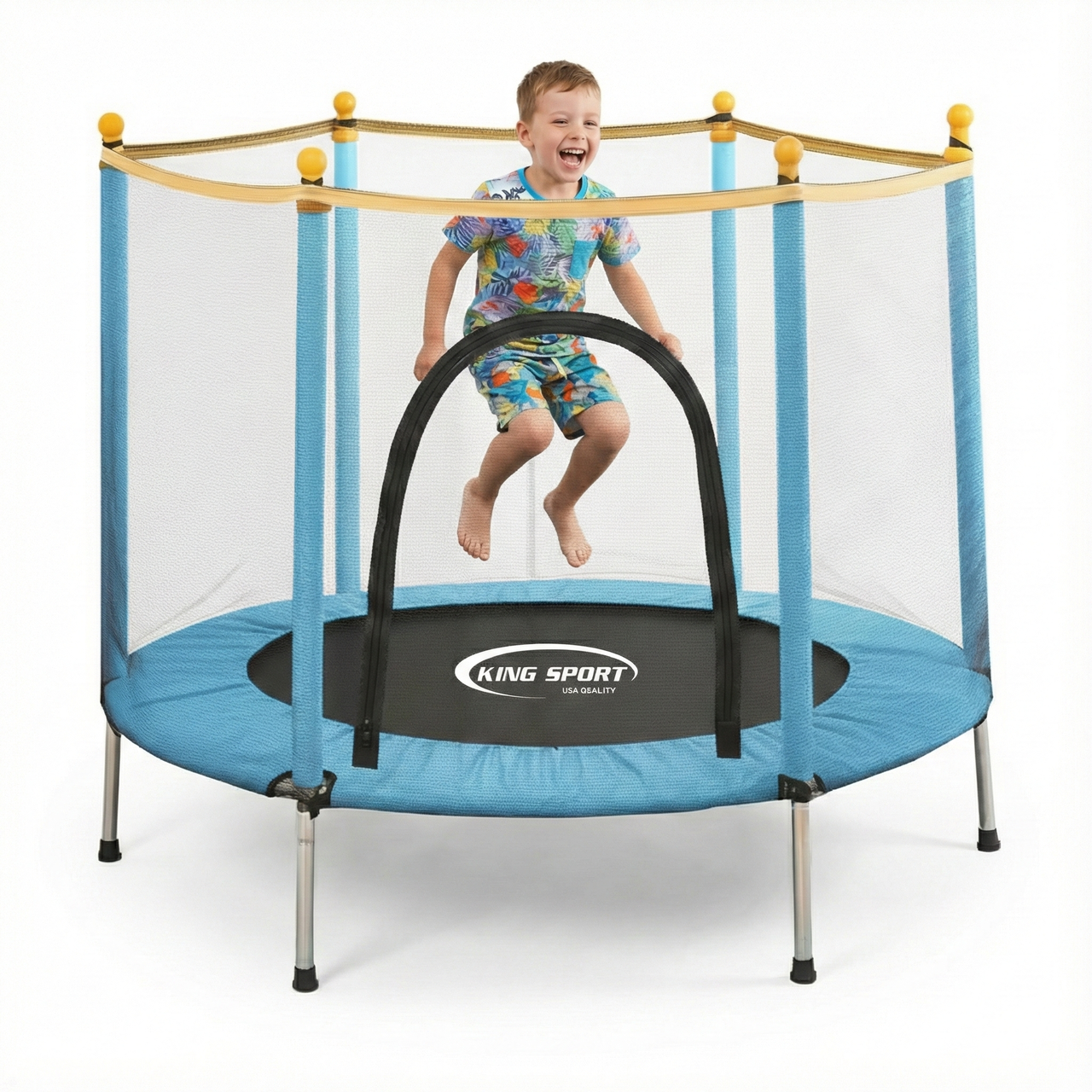 Батут дитячий King Sport 140см Blue із захисною сіткою + 6 опорних ніжок