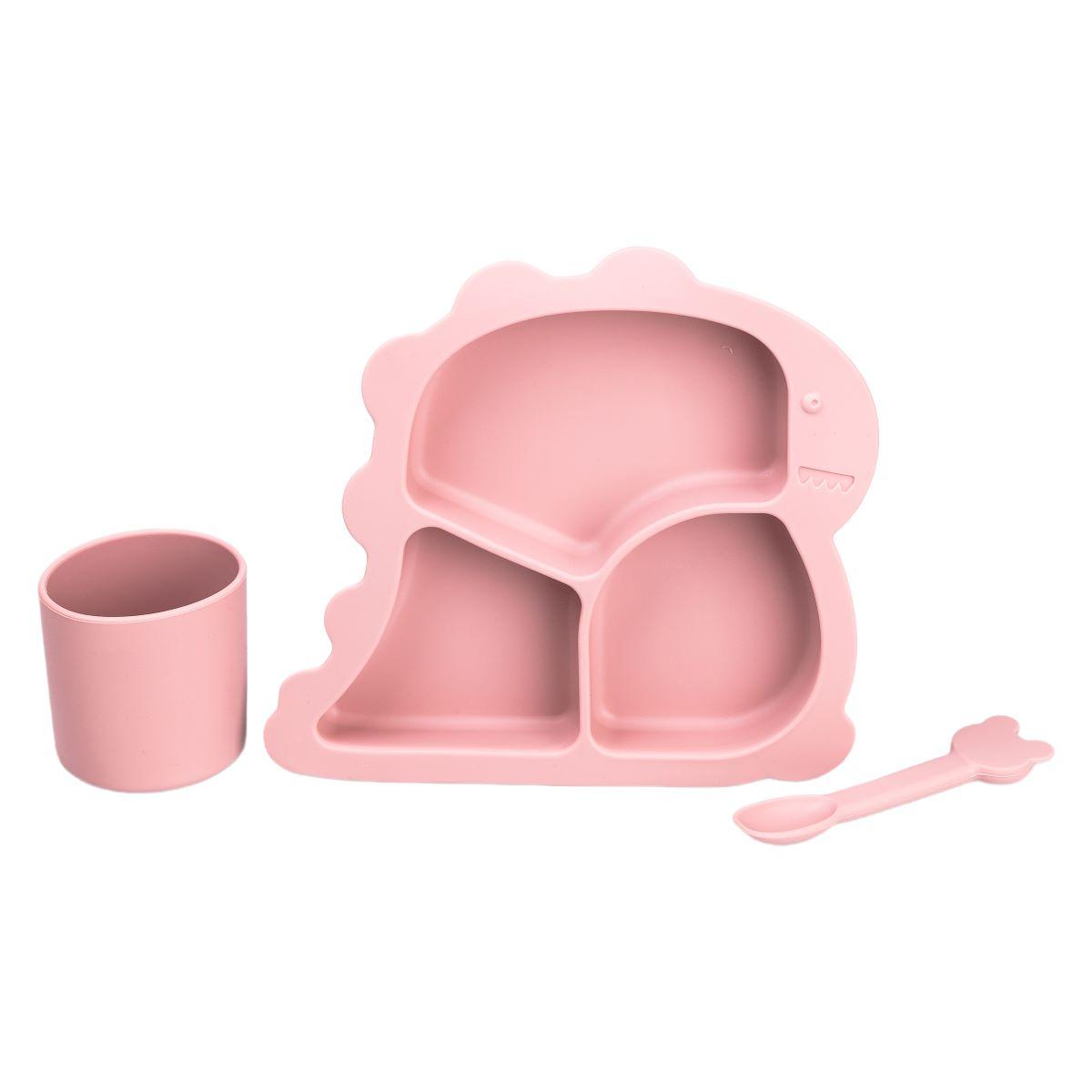 Дитячий набір силіконового посуду 3 предмети Рожевий HP34545P, фото 1