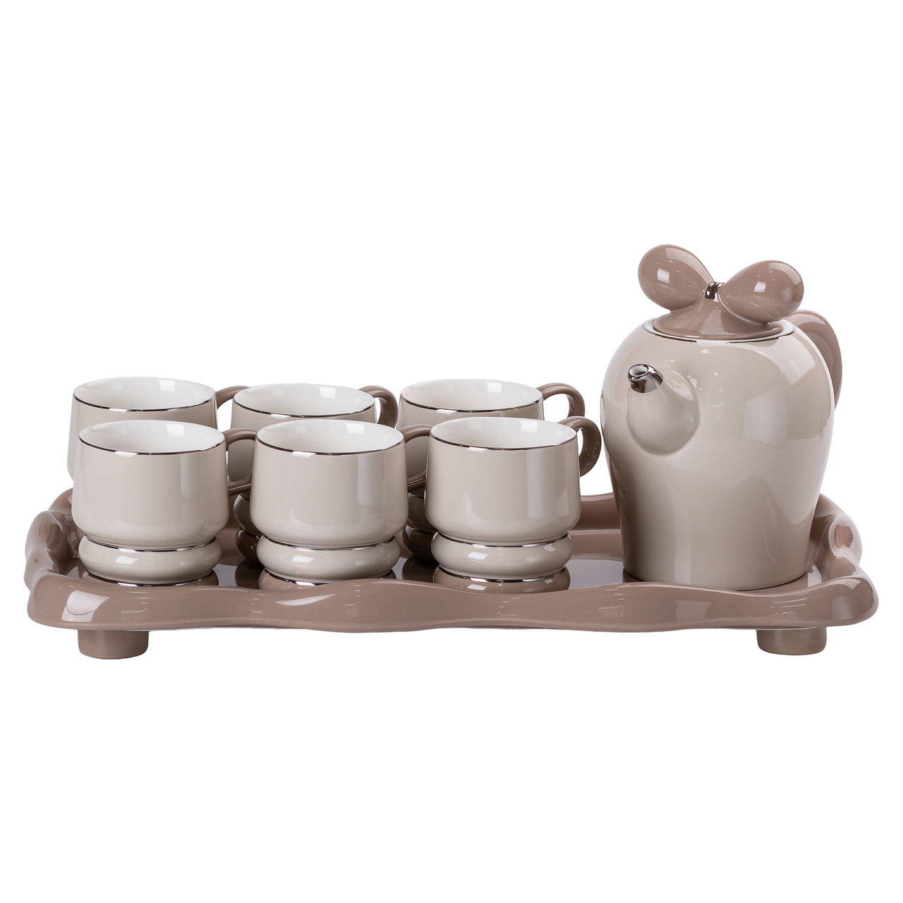 Чайний набір на 6 персон із порцелянаовою підставкою, сірий HP-15-28, фото 1