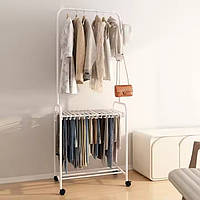 Стелаж вішалка для штанів і одягу з обвув'ю та аксесуарів, пересувний з поперечиною для тремпелів, колір білий 4984690
