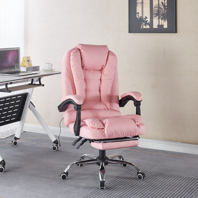 Офісне комп'ютерне крісло B-6071 з підставкою для ніг, масаж спини, механізм гойдання, навантаження 150 кг, рожеве