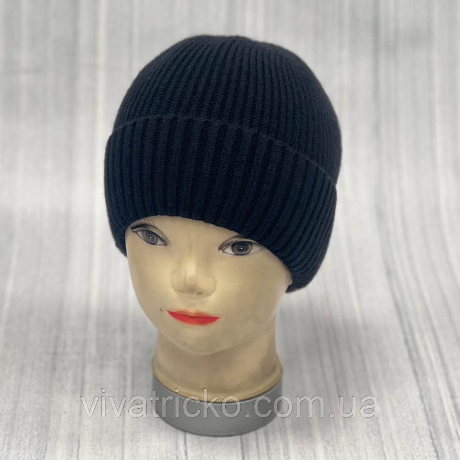 М 88005. Шапка  з віскози з отворотом на флісі для хлопчиків, чоловіків, різні кольори, р.50-56, фото 1