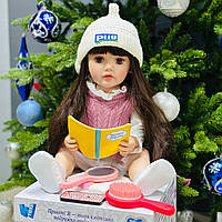 Див. ВІДЕО! Велика інтерактивна лялька Реборн реалістична дівчинка 55 см Reborn з довгим волоссям як жива справжня дитина