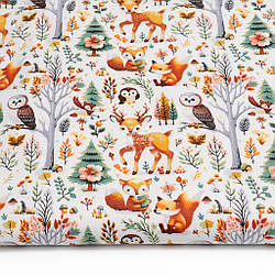 Бязь "Густий ліс та різні звірі" на білому тлі, №5806