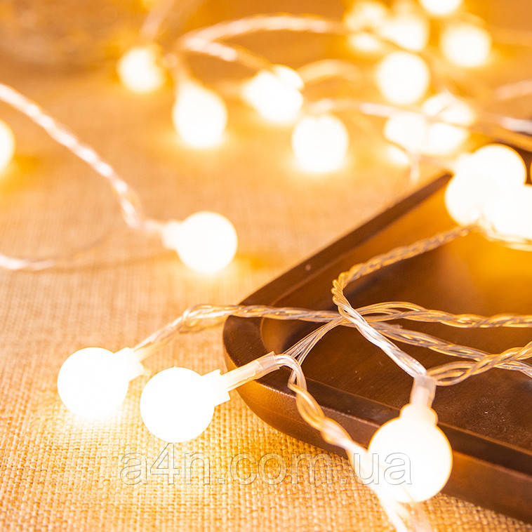 Гірлянда кульки 6 метрів 40 led — колір теплий білий — світлодіодна від USB новорічна на ялинку та для декору, фото 1