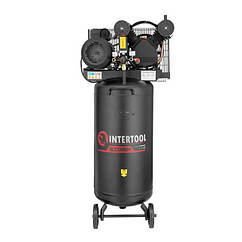 Компресор, 100 л, вертикальний, 3,0 кВт, 220 В, 10 атм, 500 л/хв, 2 циліндри INTERTOOL PT-0017