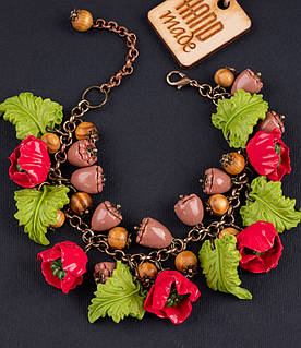 Браслет "Маків цвіт" авторська робота з полімерної глини.