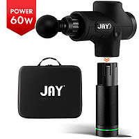 Перкусійний масажер JAY Pro чорний, LCD-дисплей, 30 режимів, змінний акумулятор