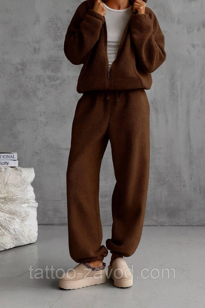 Теплий костюм жіночий кофта на блискавці та штани хутро Тедді 42-44 46-48, фото 1