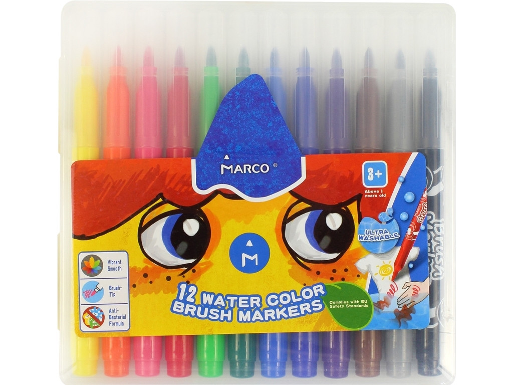 Фломастери 12 кол. пластикова коробка, Super Washable, Marco 1633-12 PB