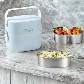 Електричний ланч бокс із підігрівом від мережі 220V двоярусний Портативний термос судок для їжі