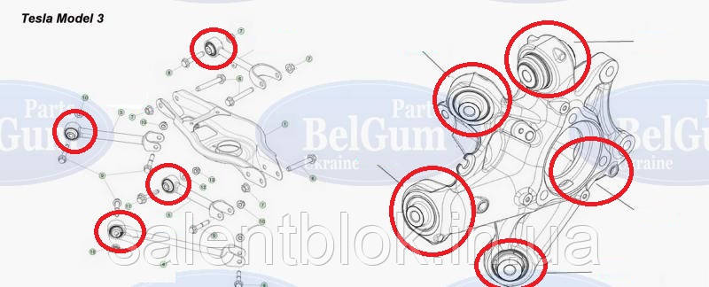 Сайлентблок  Tesla Model 3  (2017-) задньої підвіски (комплект) 18шт.