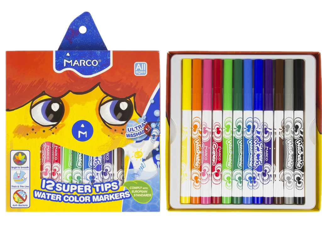 Фломастери 12 кольорів Super Washable, в коробці Marco 1630-12CB
