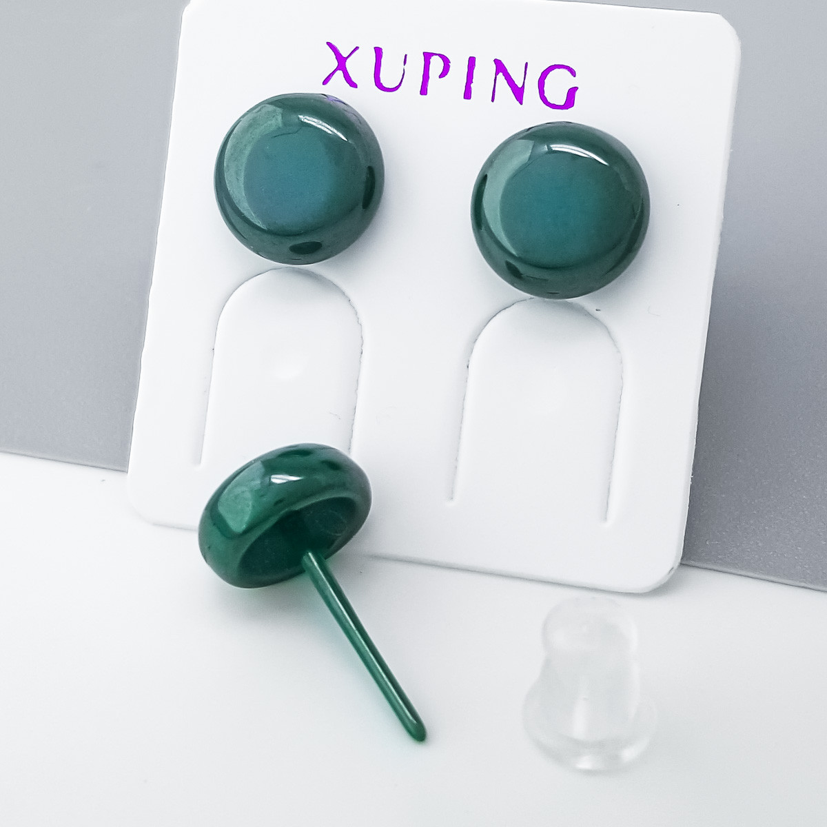 Сережки цвяшки Зелена кераміка 8 мм Xuping, фото 1