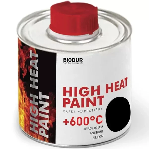 Фарба жаростійка чорна термостійка 200 мл Biodur 000012155, фото 1
