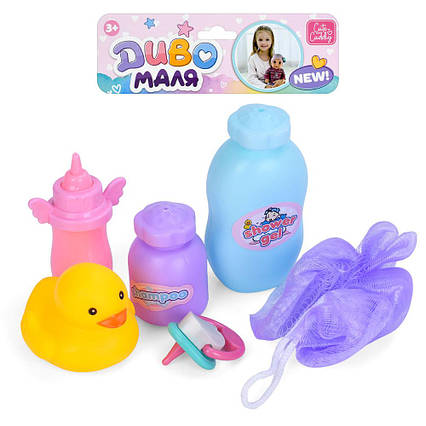 Аксесуари для ляльки YL205J-DM-UA соска, пляшка, флакони, мочалка, каченя, у пакеті, 20-18-4см