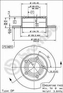 Тормозной диск задний Skoda Superb(2001-2008) Brembo(08.5743.14)