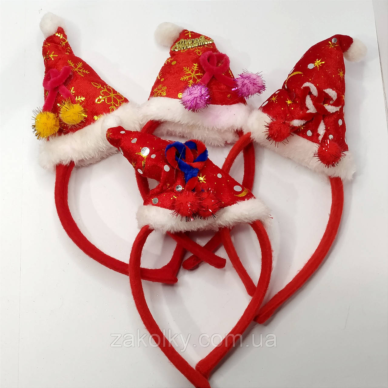 Обруч для волосся "Новорічна шапочка з бубонами".