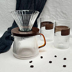 Пуровер 600 мл з чашками Скляні пуровери Заварник кава воронка для заварювання кави Кемекс
