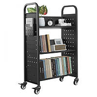 Vevor 314368 Візок для книг, бібліотечний візок, візок для книжкової полиці, 150 кг, 77x38x122 см, чорний