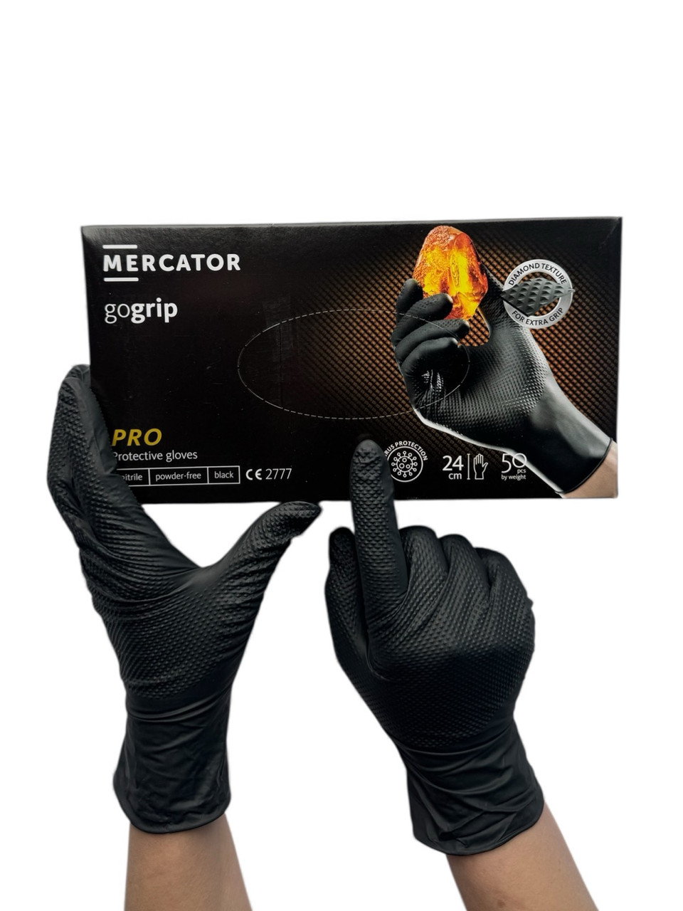 Нітрилові рукавички супер міцні GOGRIP XXL (25 пар/уп) чорні