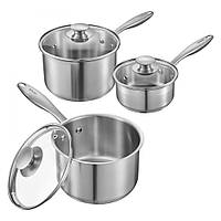 Vevor 311992 Набір каструль Cooking Pot (0,95+1,89+2,84 л) зі скляною кришкою, каструля для супу та овочів з ергономічною ручкою,
