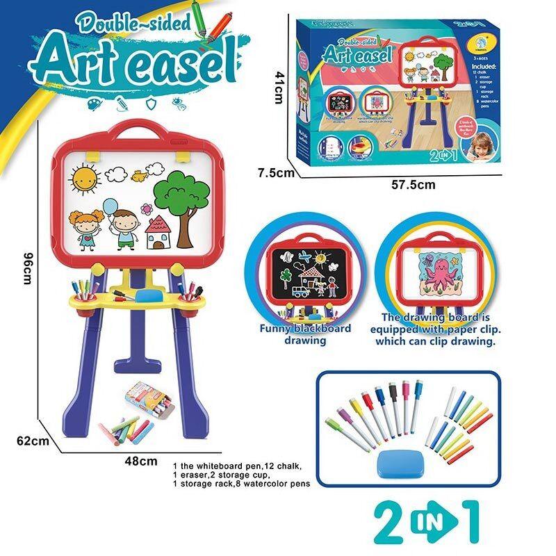 Мольберт двостороння дошка,підставка, регульована висота, 8 маркерів, крейда 12 кольорів, фото 1