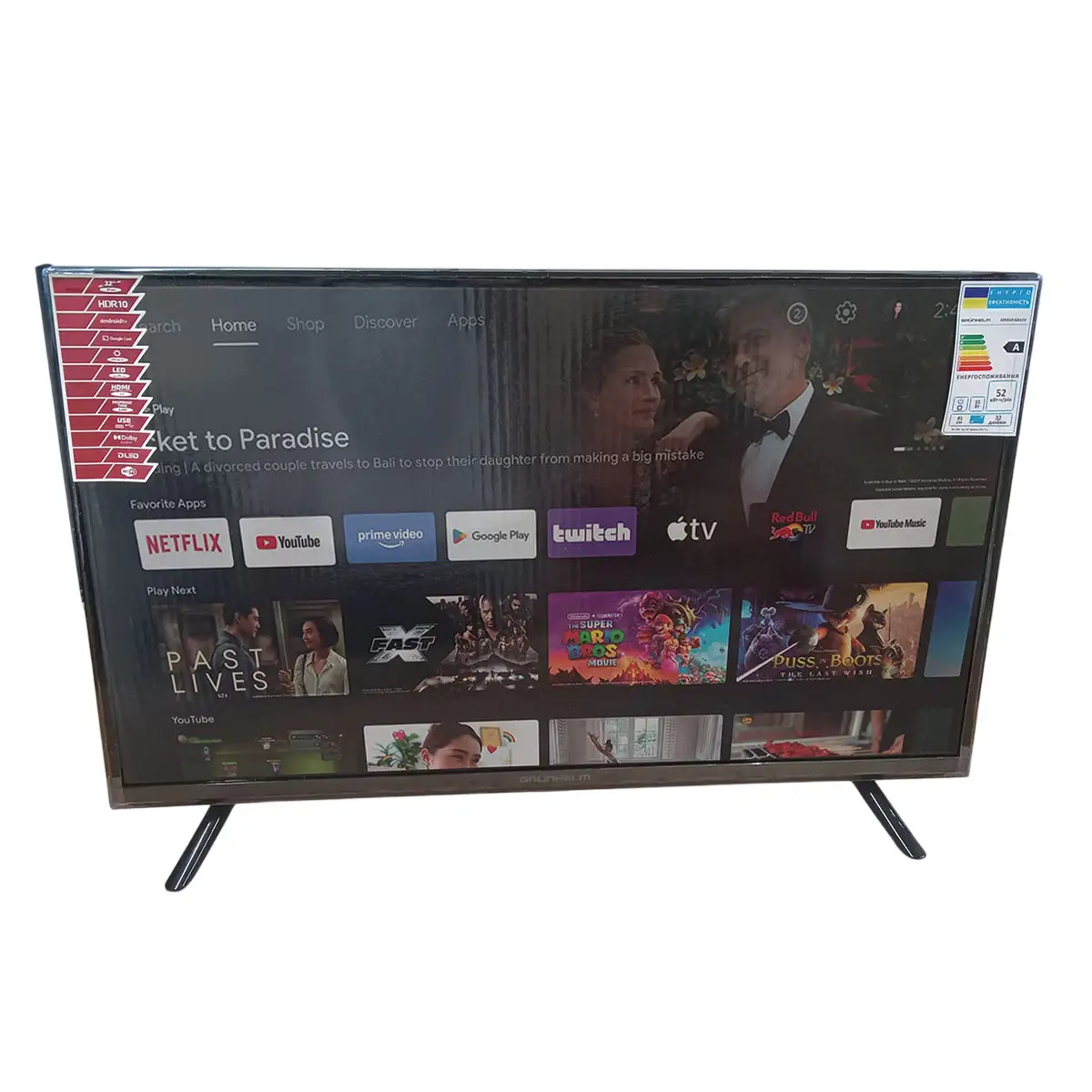 Телевізор Grunhelm 32H310-GA11V 32" LED, HD, Android TV 11, WiFi, T2, 3×HDMI, фото 1
