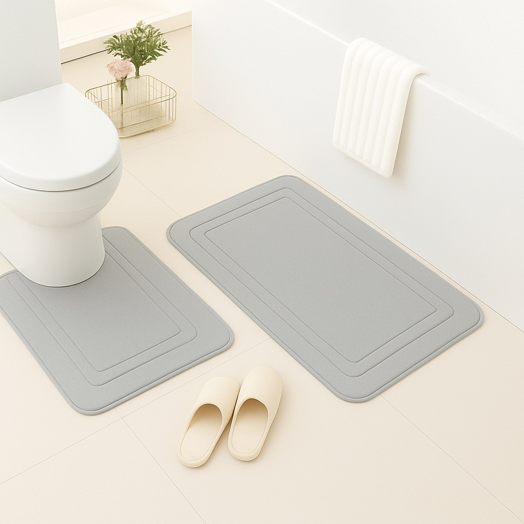Набір 2-х килимків для ванної з ефектом пам'яті "KVADRO" Антиковзаючий Водопоглинаючий Світло-сірий (7802638)