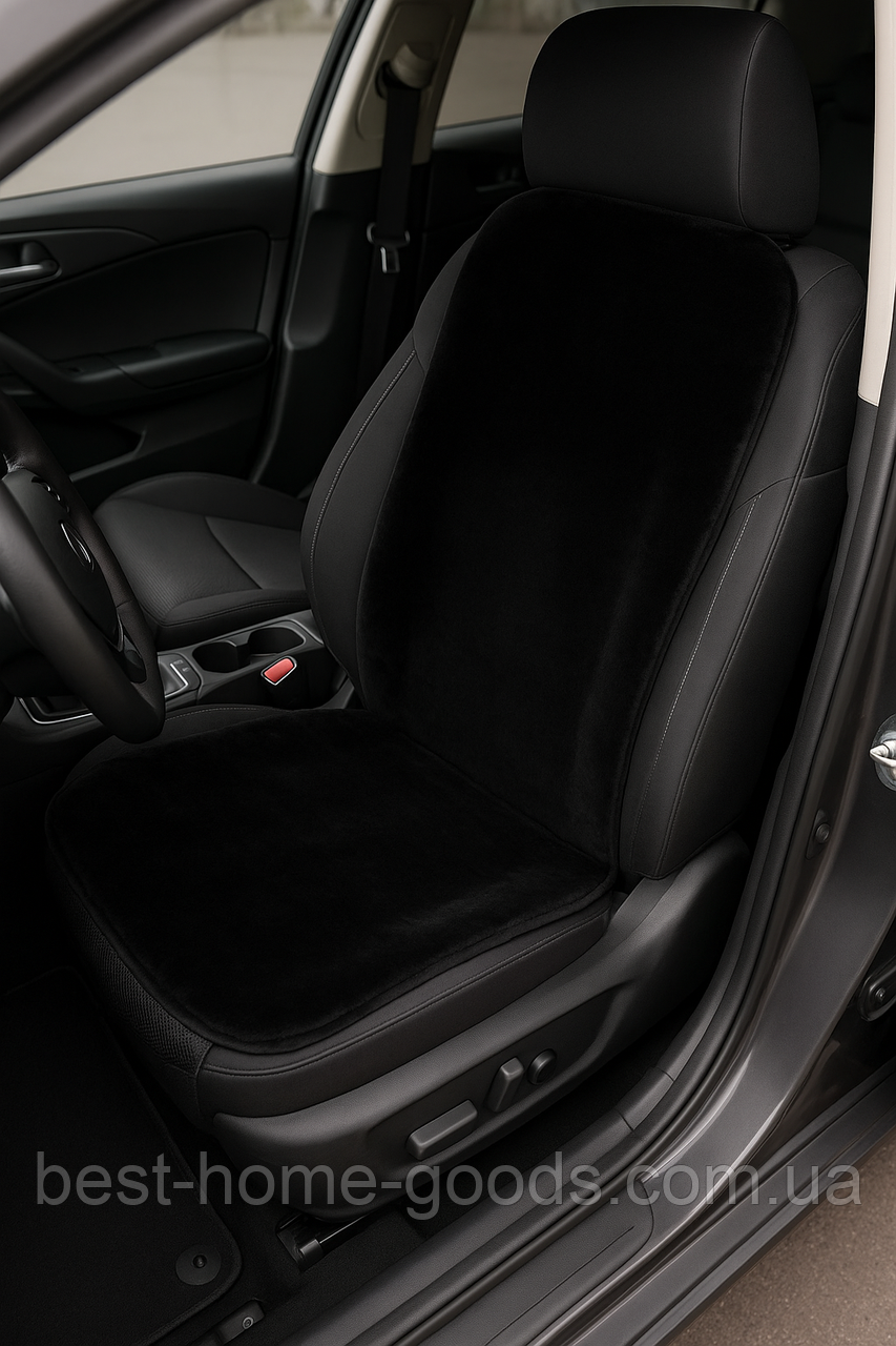 Накидка на сидіння | овеча вовна | чорна | 99×50 см | універсальна | комплект 2 шт, фото 1