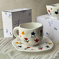 Чашка з блюдцем Набір посуду чашка і тарілка Чашка блюдце квіти Оригінальні Красиві чашки Чайні пари Набори для сніданку, фото 2