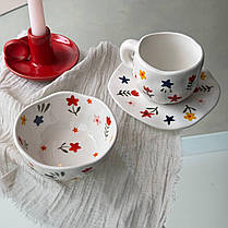 Чашка з блюдцем Набір посуду чашка і тарілка Чашка блюдце квіти Оригінальні Красиві чашки Чайні пари Набори для сніданку, фото 3