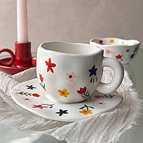 Чашка з блюдцем Набір посуду чашка і тарілка Чашка блюдце квіти Оригінальні Красиві чашки Чайні пари Набори для сніданку, фото 4