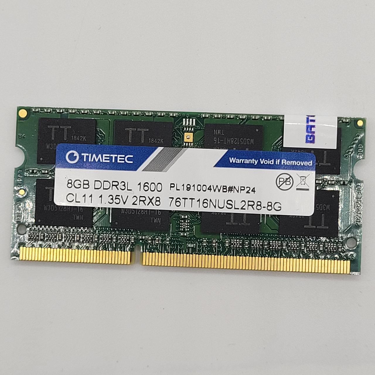 Оперативна пам'ять Timetec SODIMM DDR3L 8Gb 1600MHz PC3L-12800s 2R8 CL11 (76TT16NUSL2R8-8G) Б/В