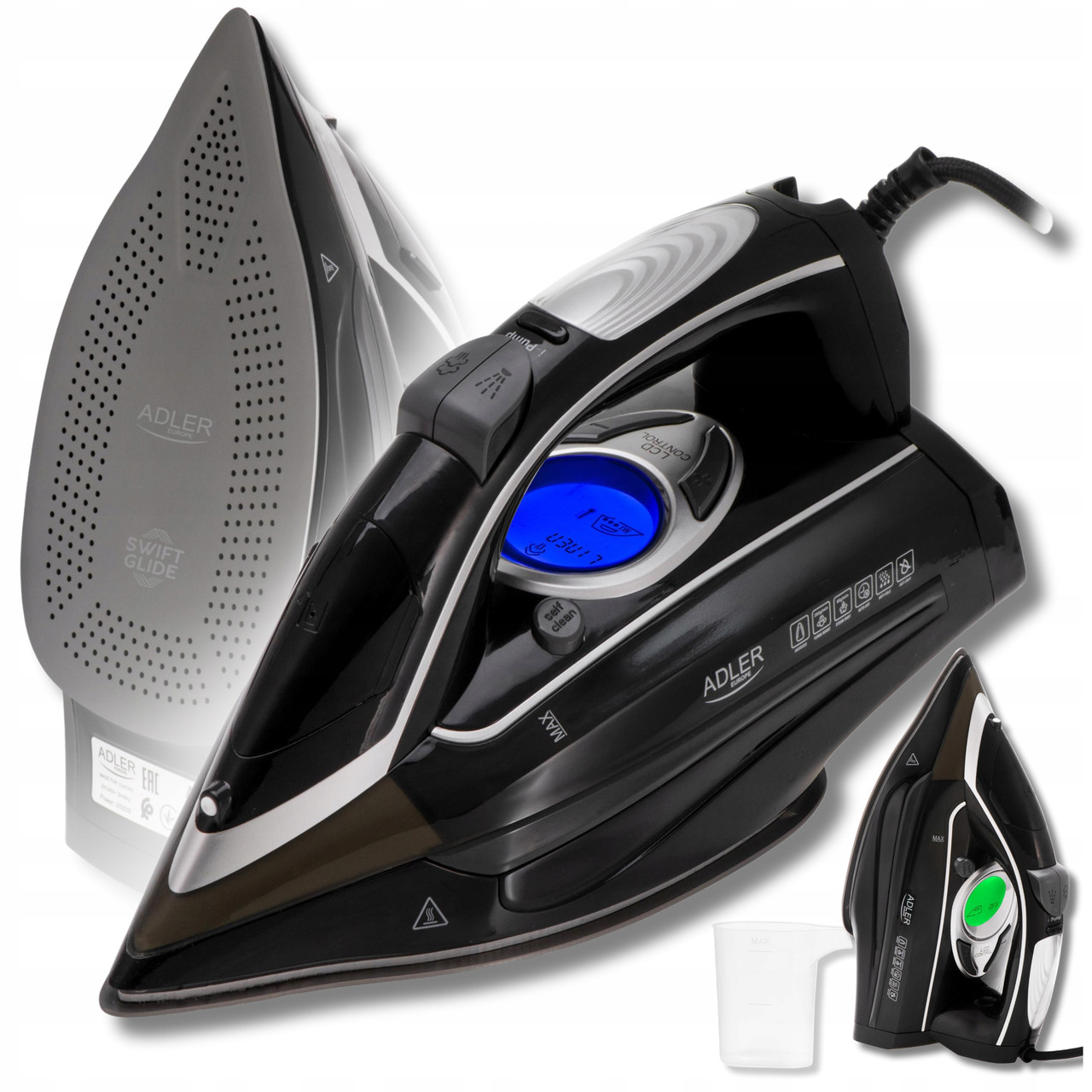 Парова праска Adler AD 5054 — 3000 Вт, LCD, помпа, 260 г/хв, фото 1