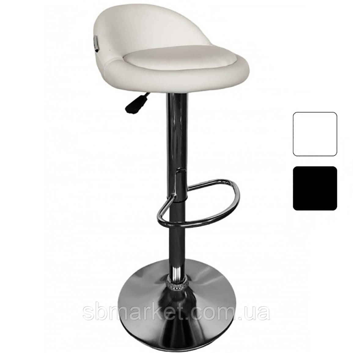 Барний стілець / крісло Bonro B-075 білий (чорна основа) зі спинкою та підніжкою для кухні бару бару салону