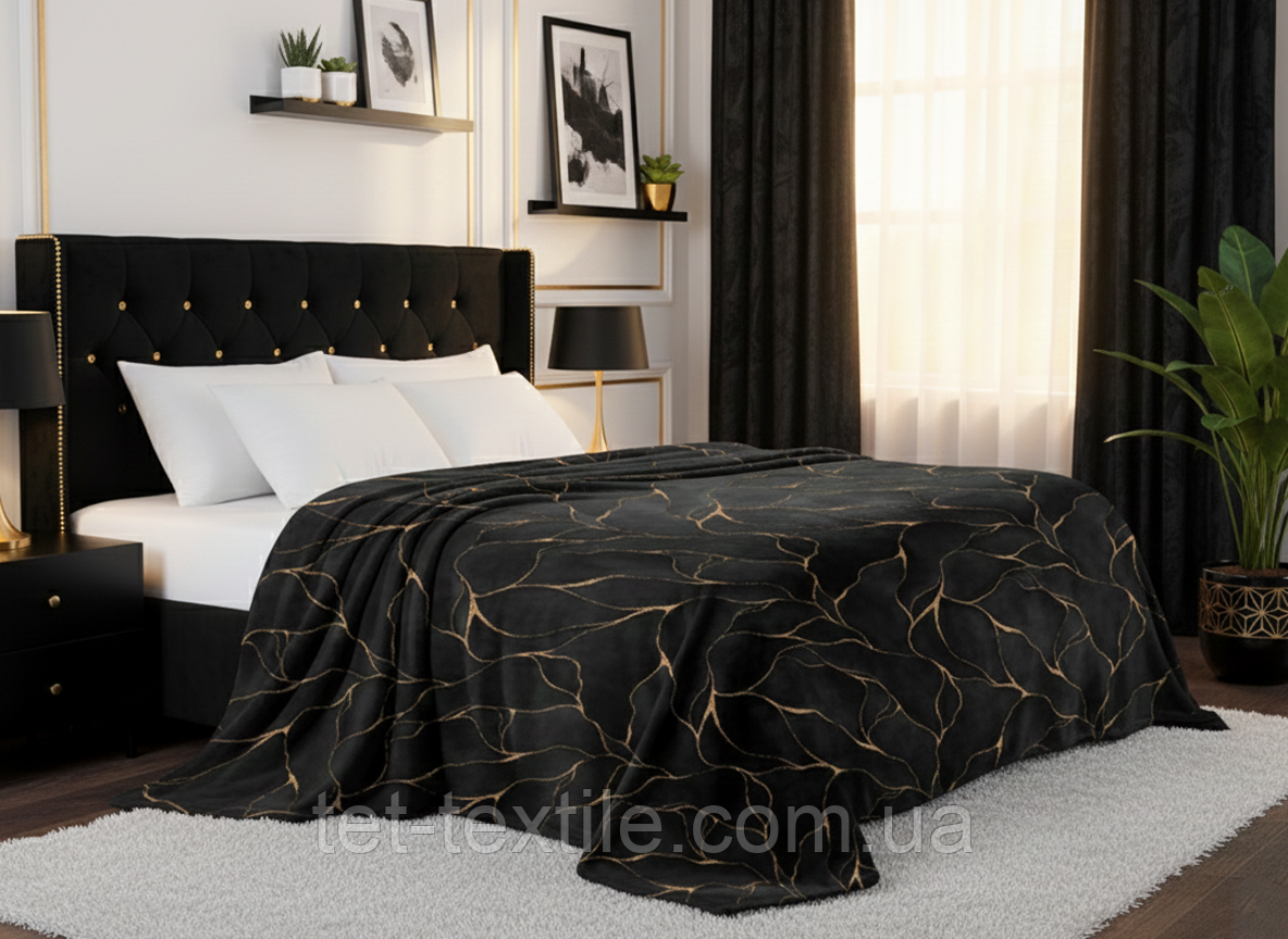 Плед із мікрофібри Велсофт Мармуровий чорний 220х240 см