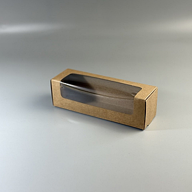 Коробка для макаронс, 200*60*60 мм, з вікном, крафт