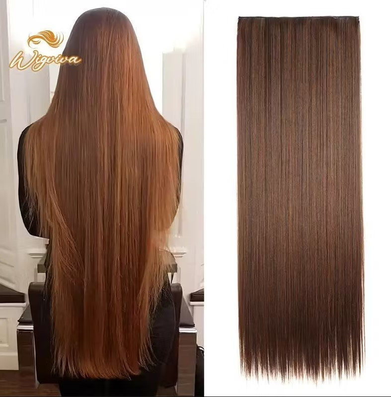 Волосся треси накладні відтінок мідно - каштановий рівне на шпильках густе 81 см довжина, фото 1