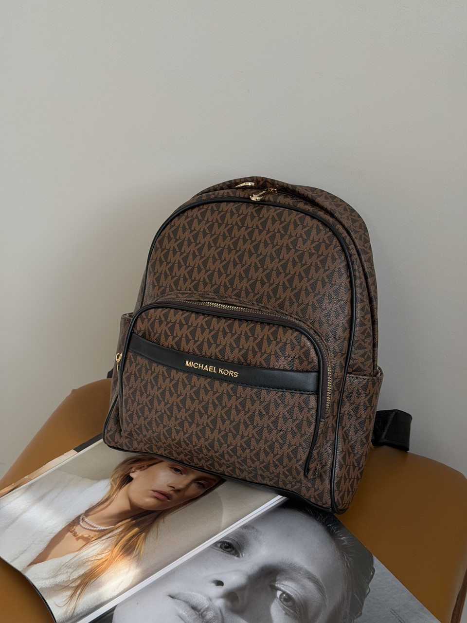 Жіночий рюкзак Michael Kors Bex коричневий + чорний Майк Корс великий, фото 1