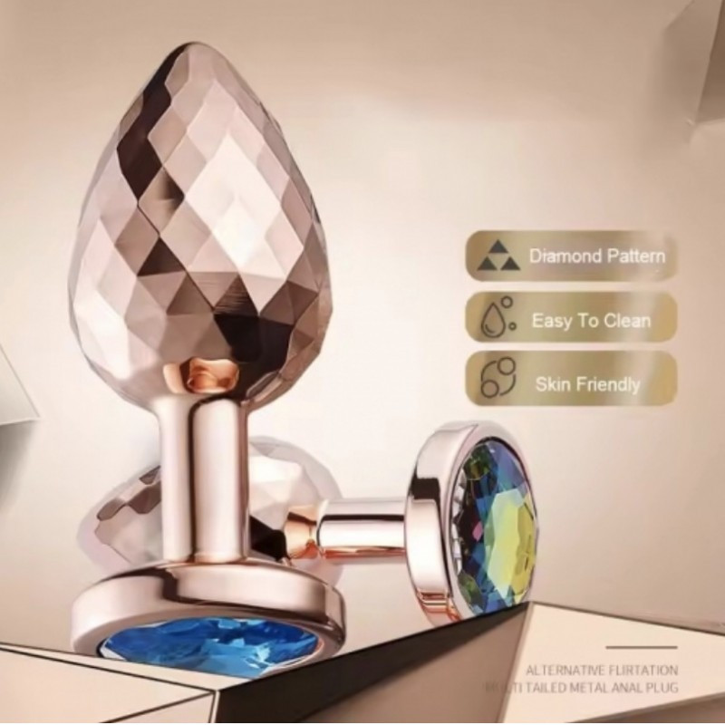 Анальна пробка, анальний корок гранований Rose Gold Medium медична сталь 8 см 3 см, фото 1