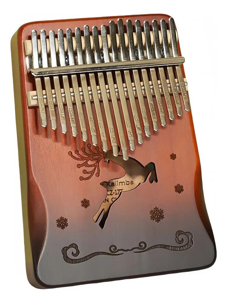 Музичний інструмент Калімба Kalimba на 17 язичків Ручне фортепіано Коричневий Олень сніжинки K-17-07K, фото 1